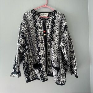 Vintage Obermeyer Nordic print zip wool sweater size M